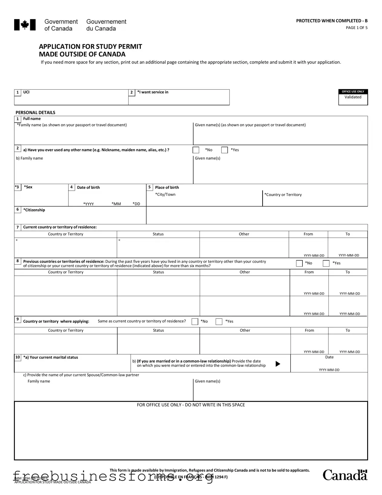 Official Imm 1294 Form in PDF
