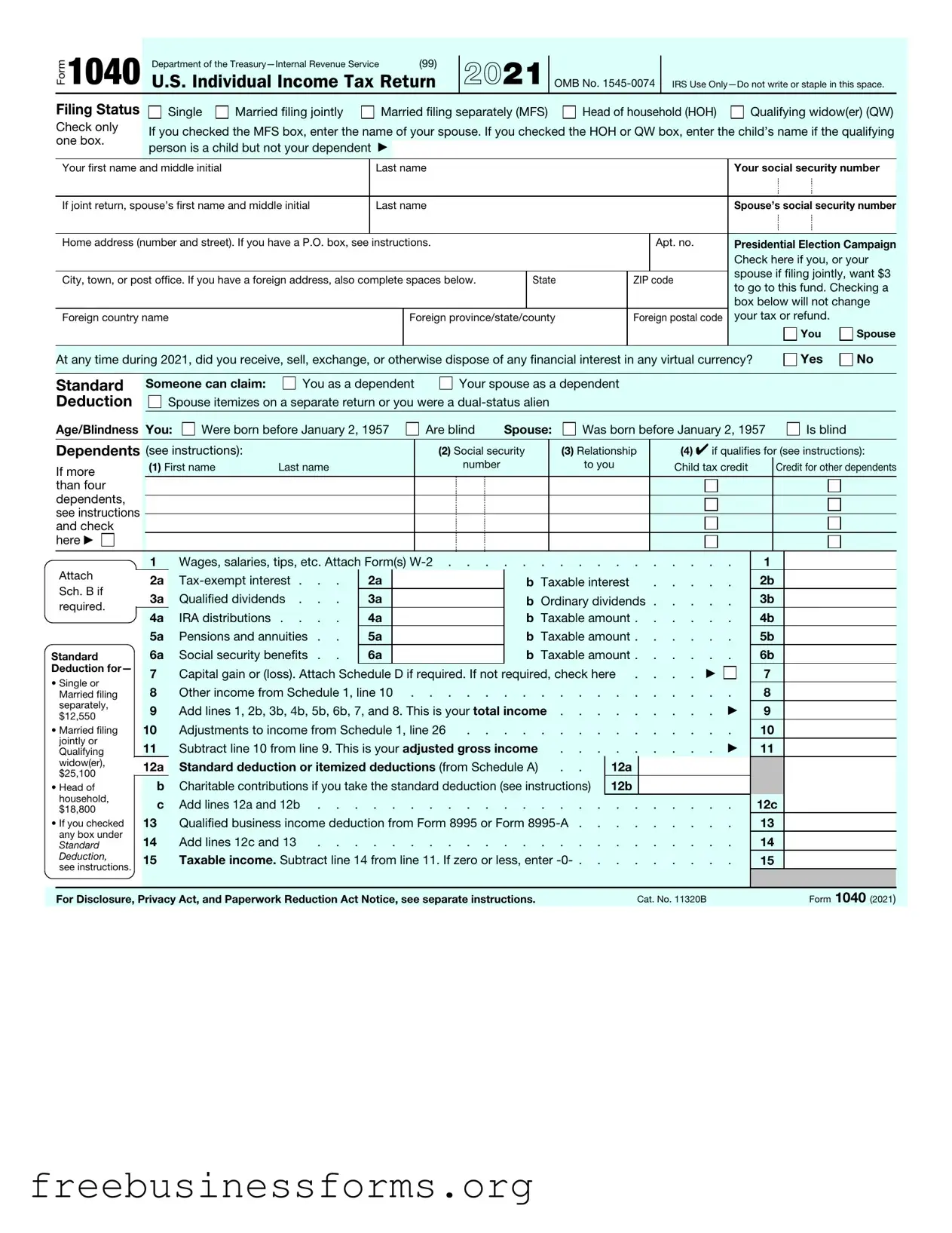 Official IRS 1040 Form in PDF