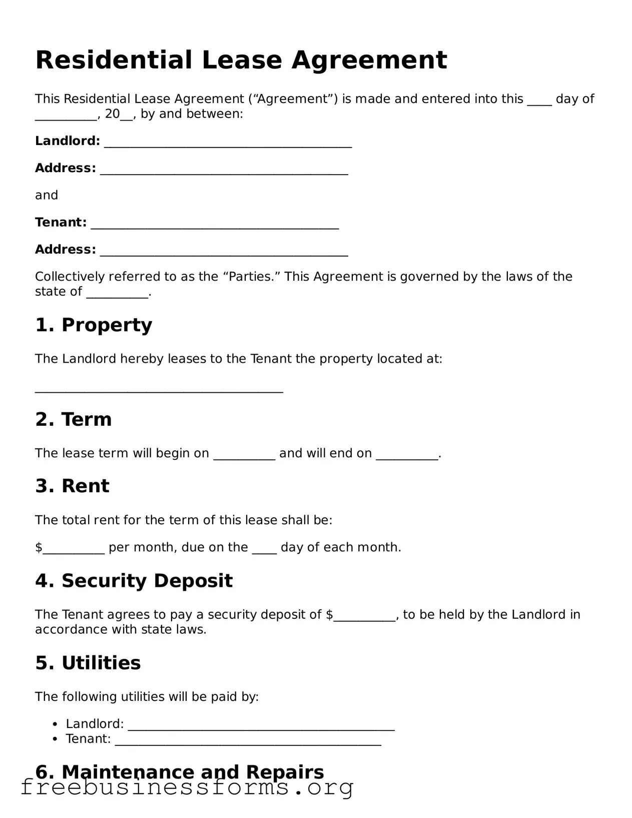 Official Lease Agreement Form