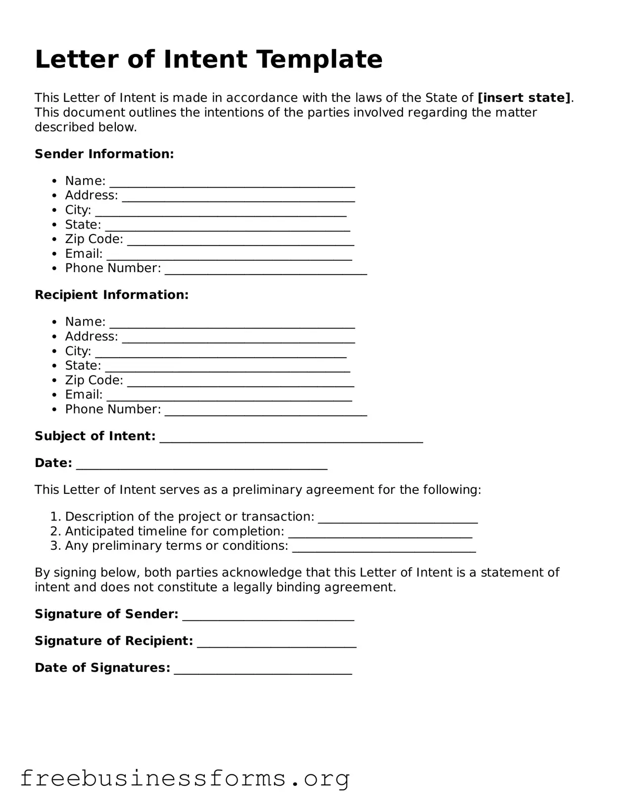Official Letter of Intent Form