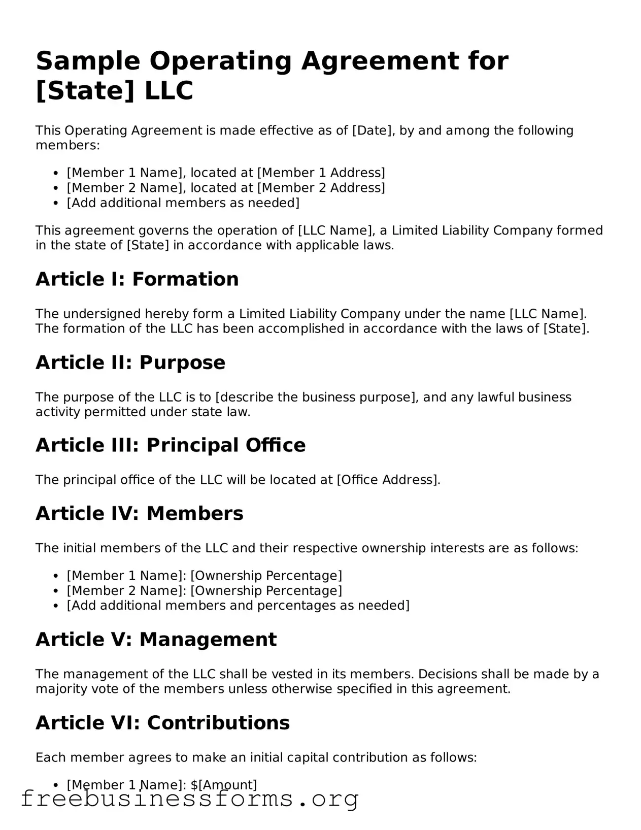 Official Operating Agreement Form