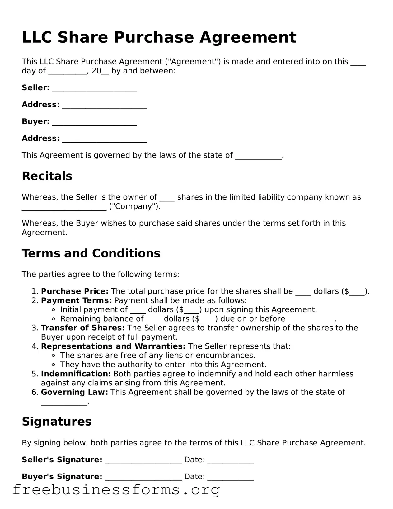 Official LLC Share Purchase Agreement Form