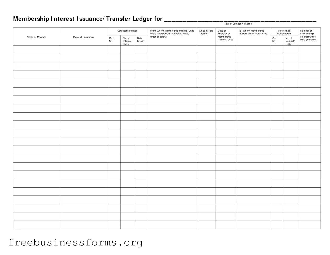 Official Membership Ledger Form in PDF
