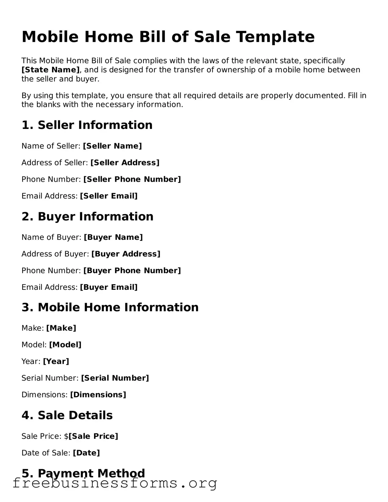 Official Mobile Home Bill of Sale Form