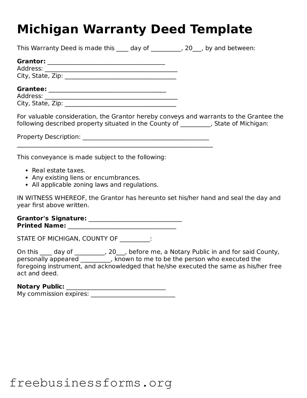 Blank  Deed Template for Michigan