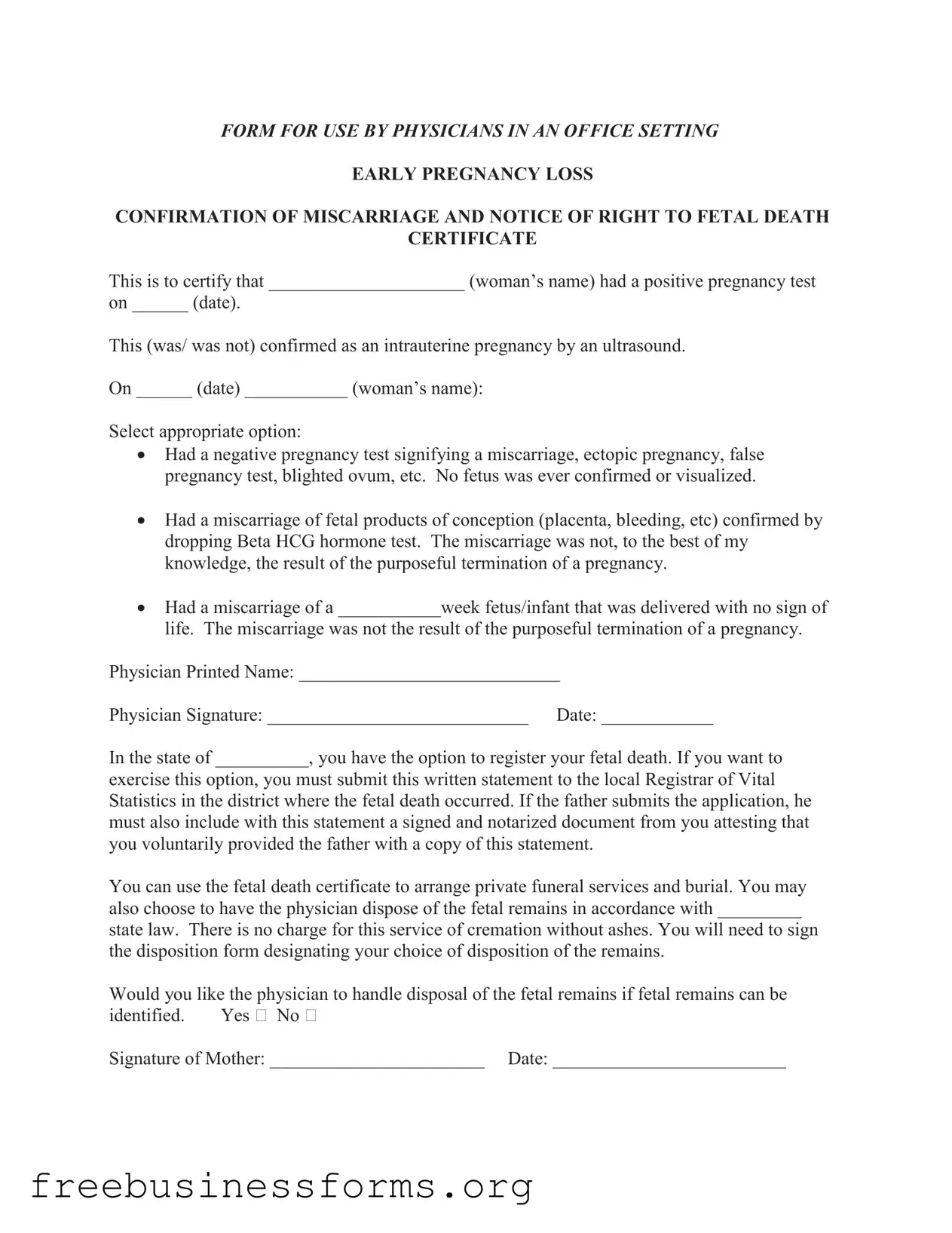 Official Miscarriage Discharge Paper Form in PDF