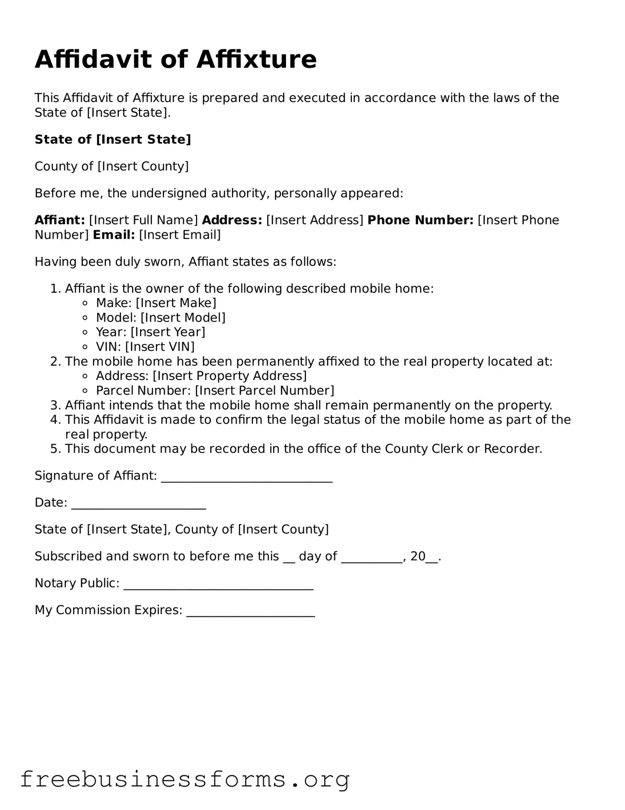 Official Affidavit of Affixture Form