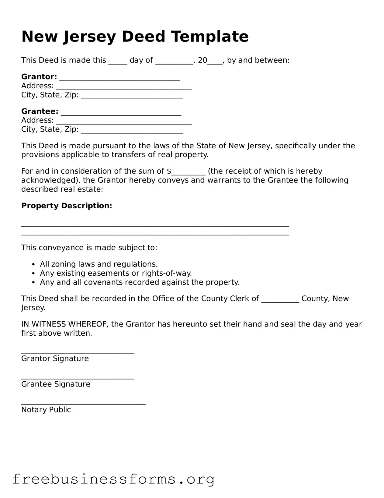 Blank  Deed Template for New Jersey