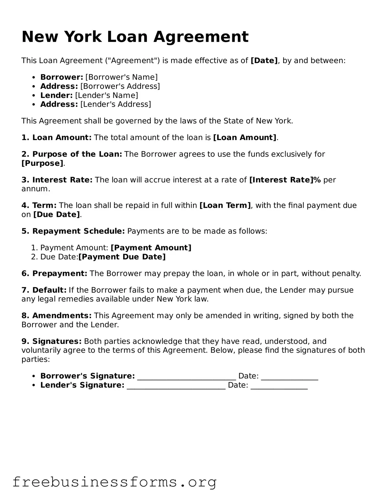 Blank  Loan Agreement Template for New York