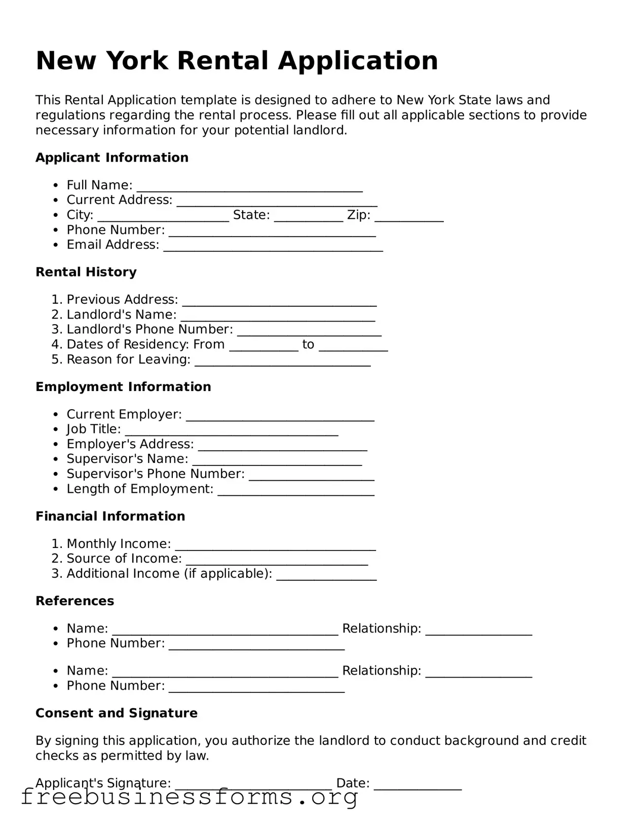 Blank Rental Application Template for New York