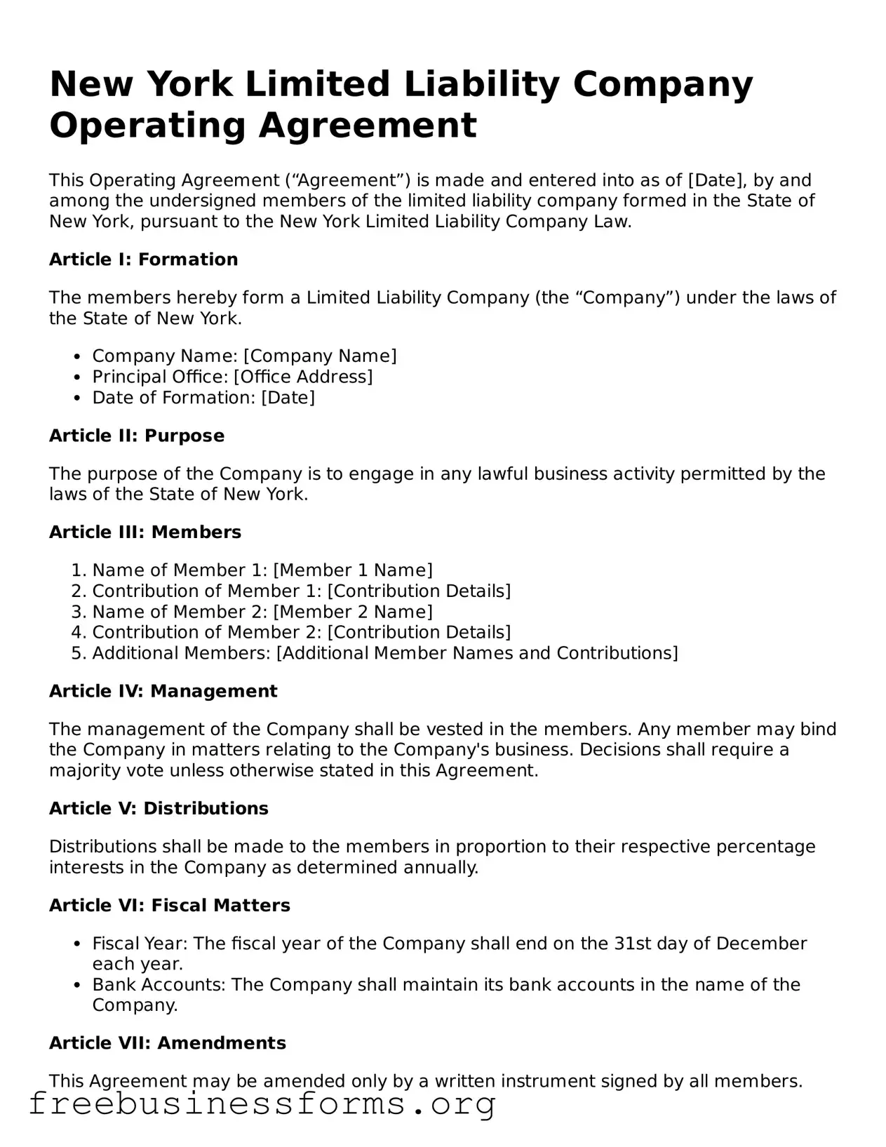 Blank  Operating Agreement Template for New York