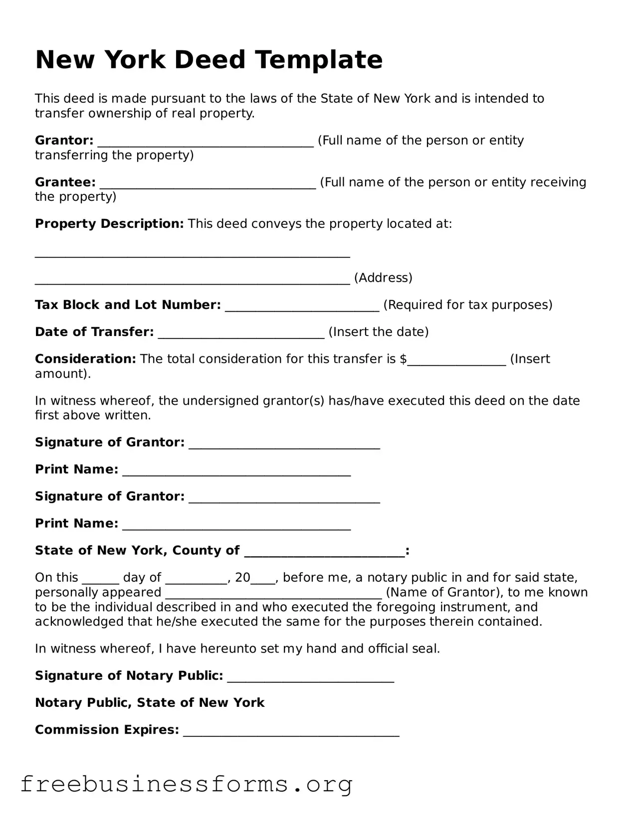 Blank  Deed Template for New York