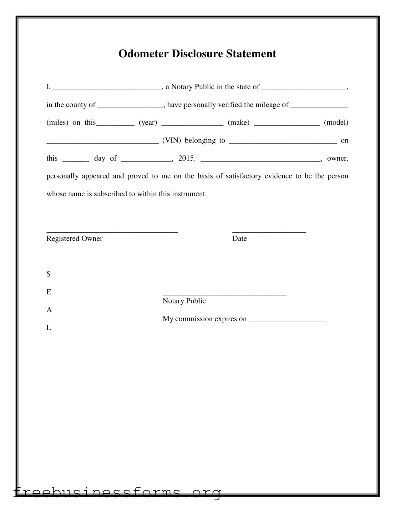 Official Notarized Odometer Statement Form in PDF