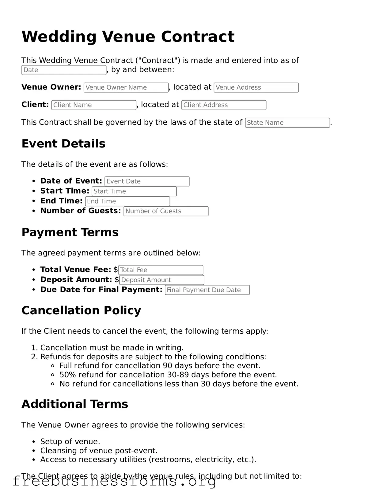 Official Wedding Venue Contract Form