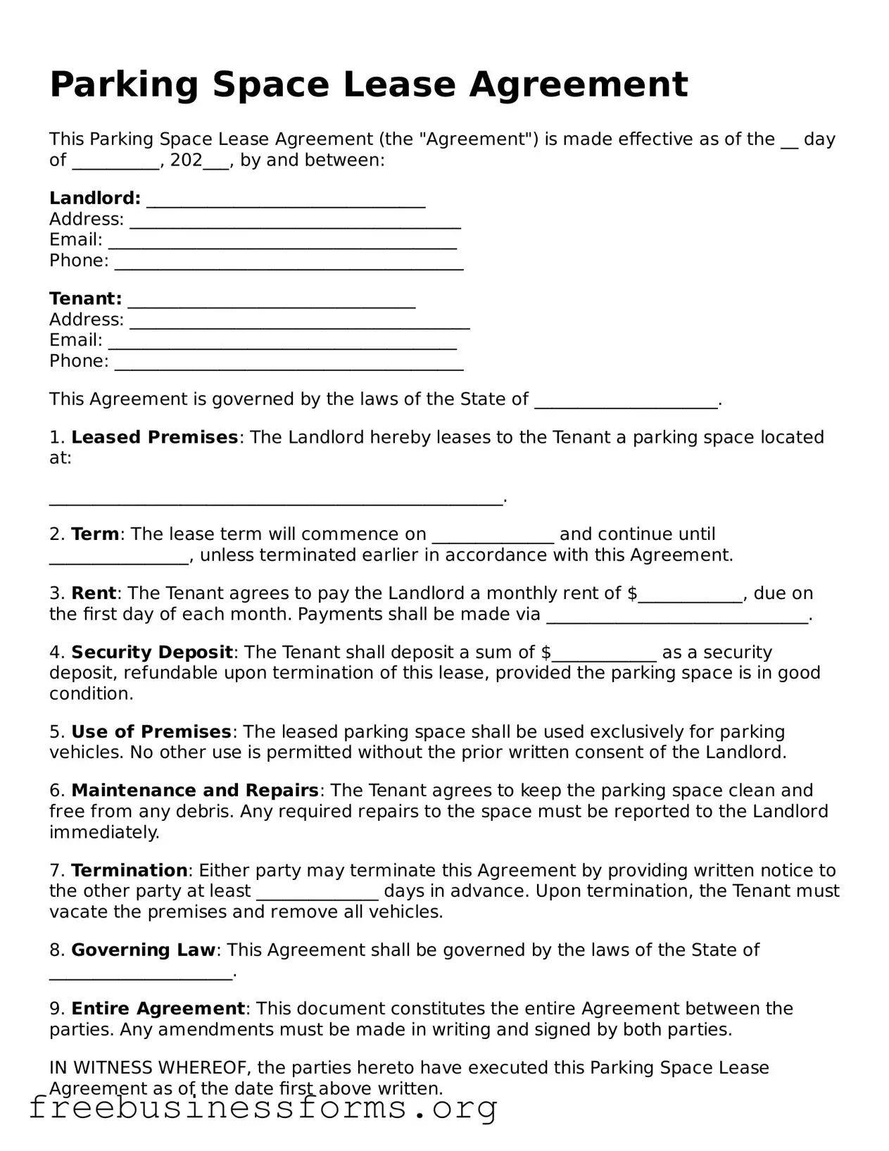 Official Parking Space Lease Agreement Form