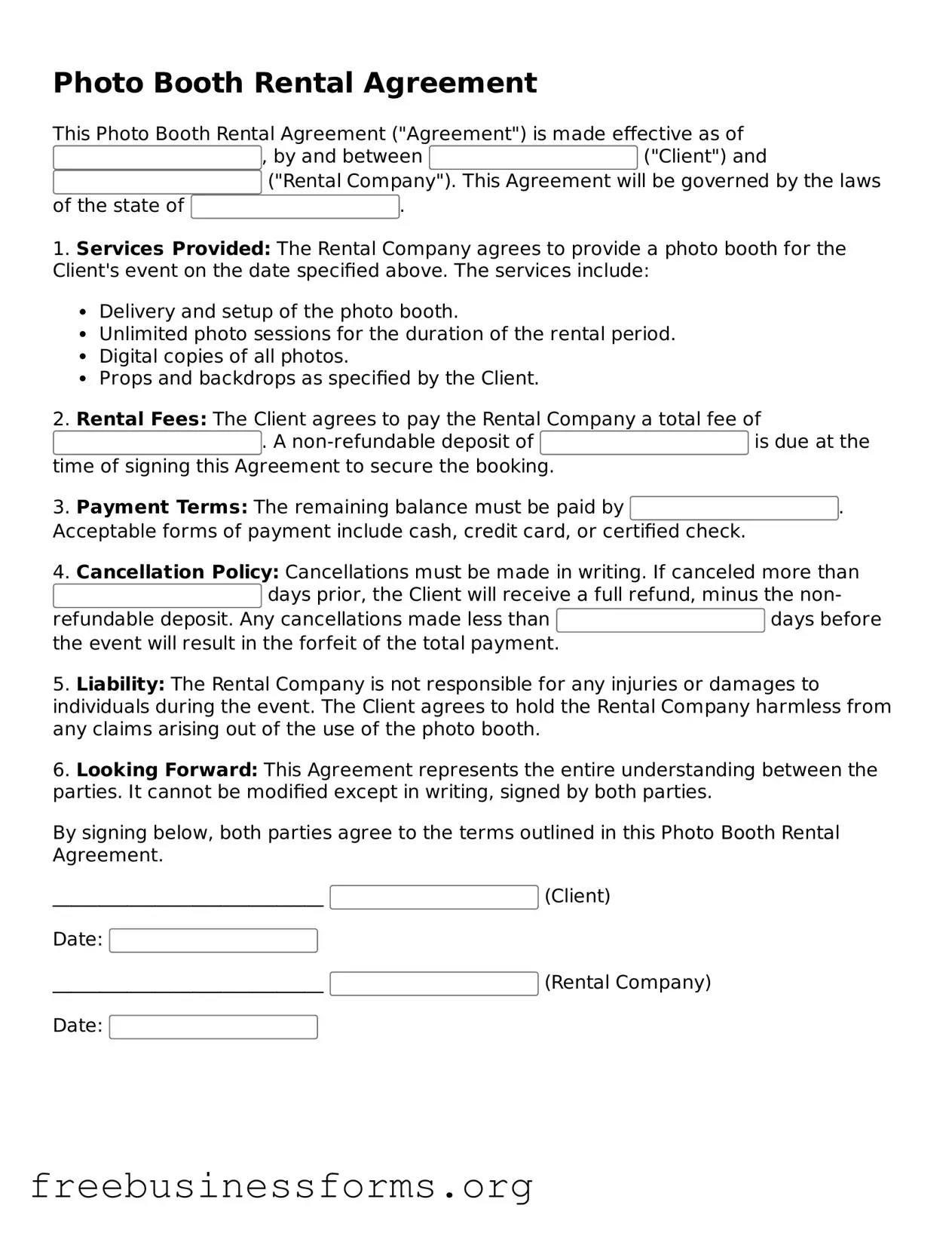 Official Photo Booth Rental Agreement Form