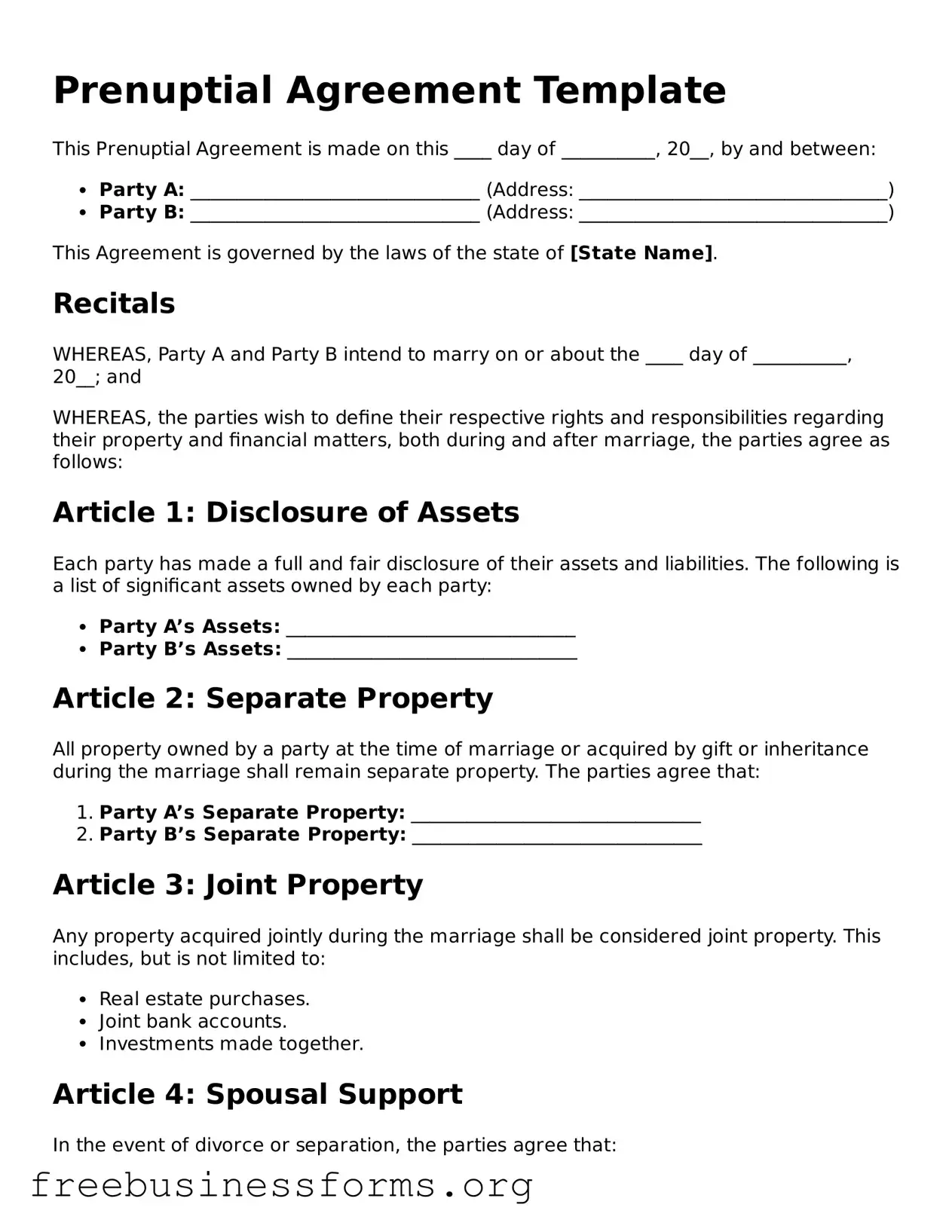 Official Prenuptial Agreement Form