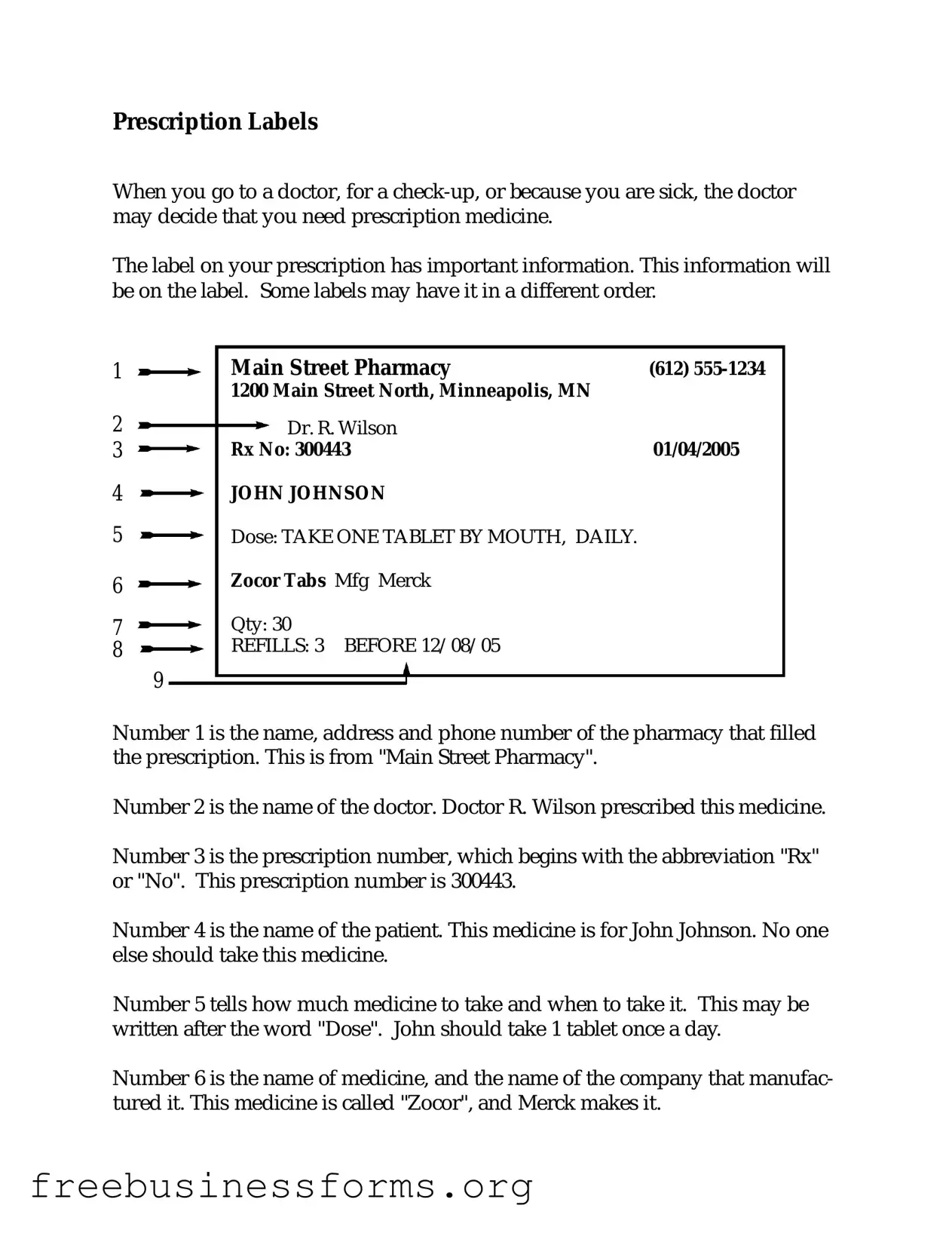 Official Prescription Label Form in PDF