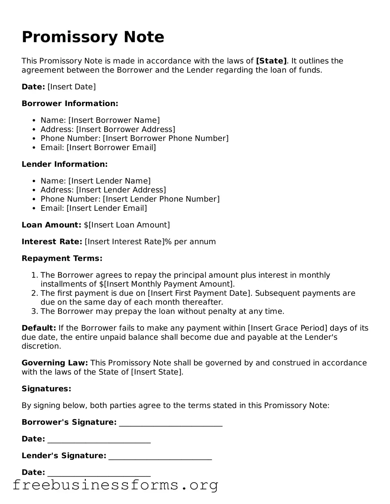 Official Promissory Note Form