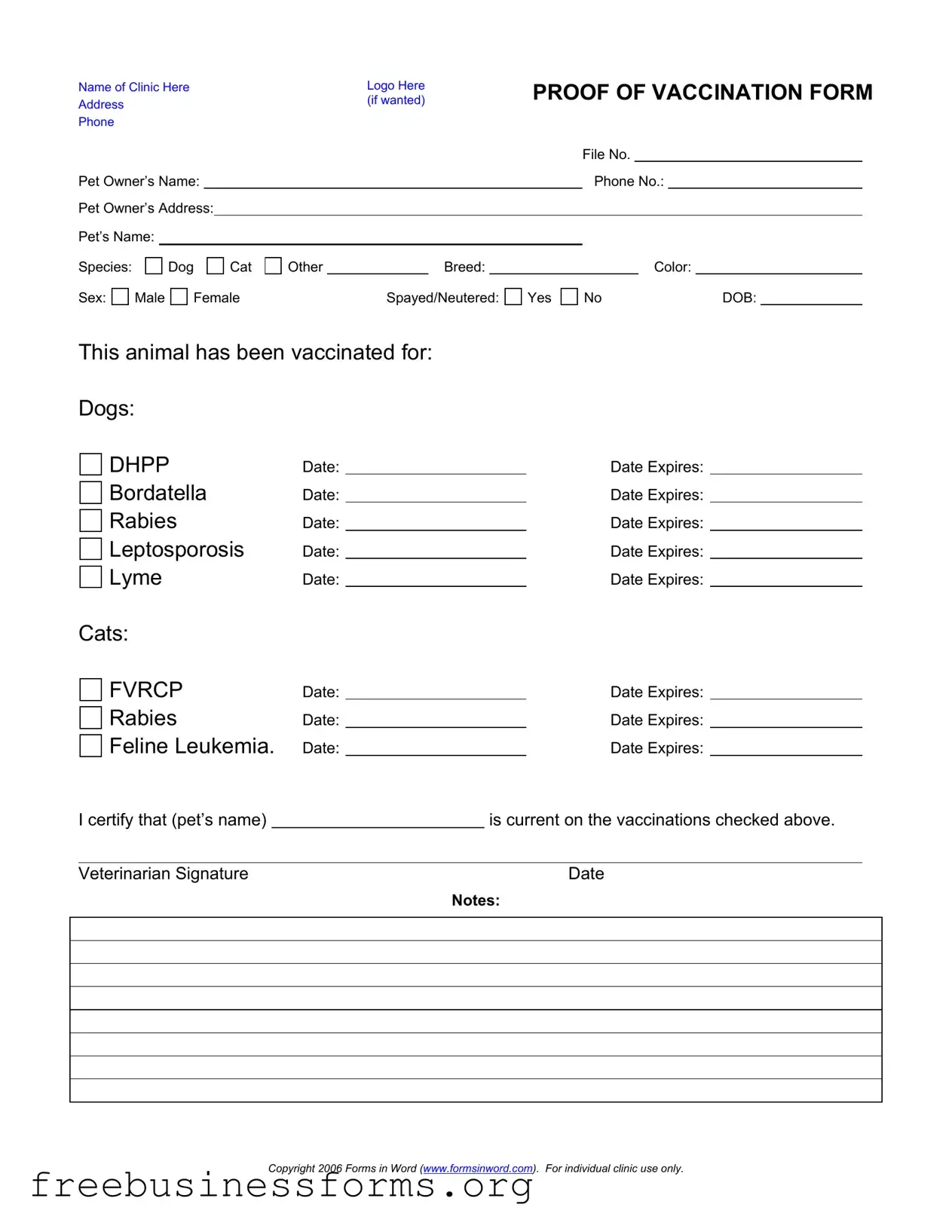 Official Proof Of Vaccination Dog Form in PDF