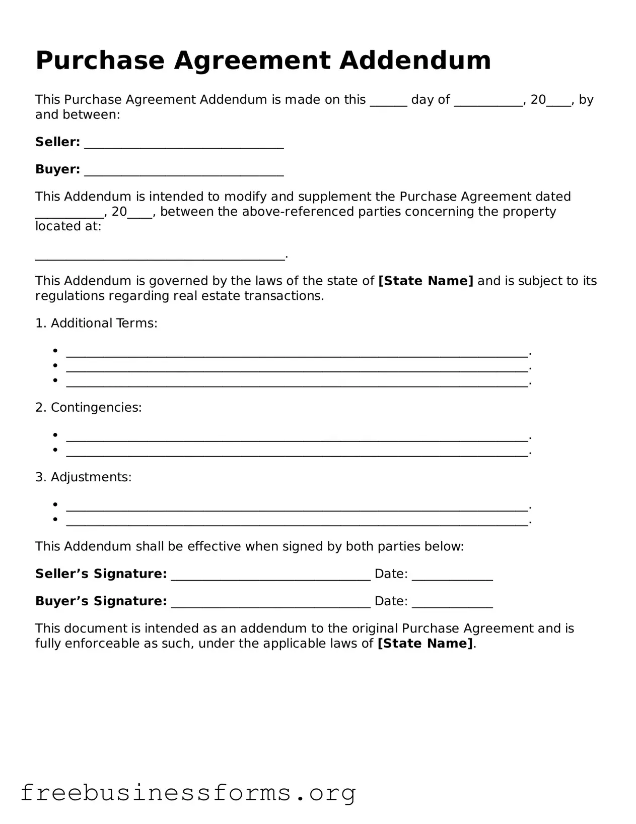 Official Purchase Agreement Addendum Form