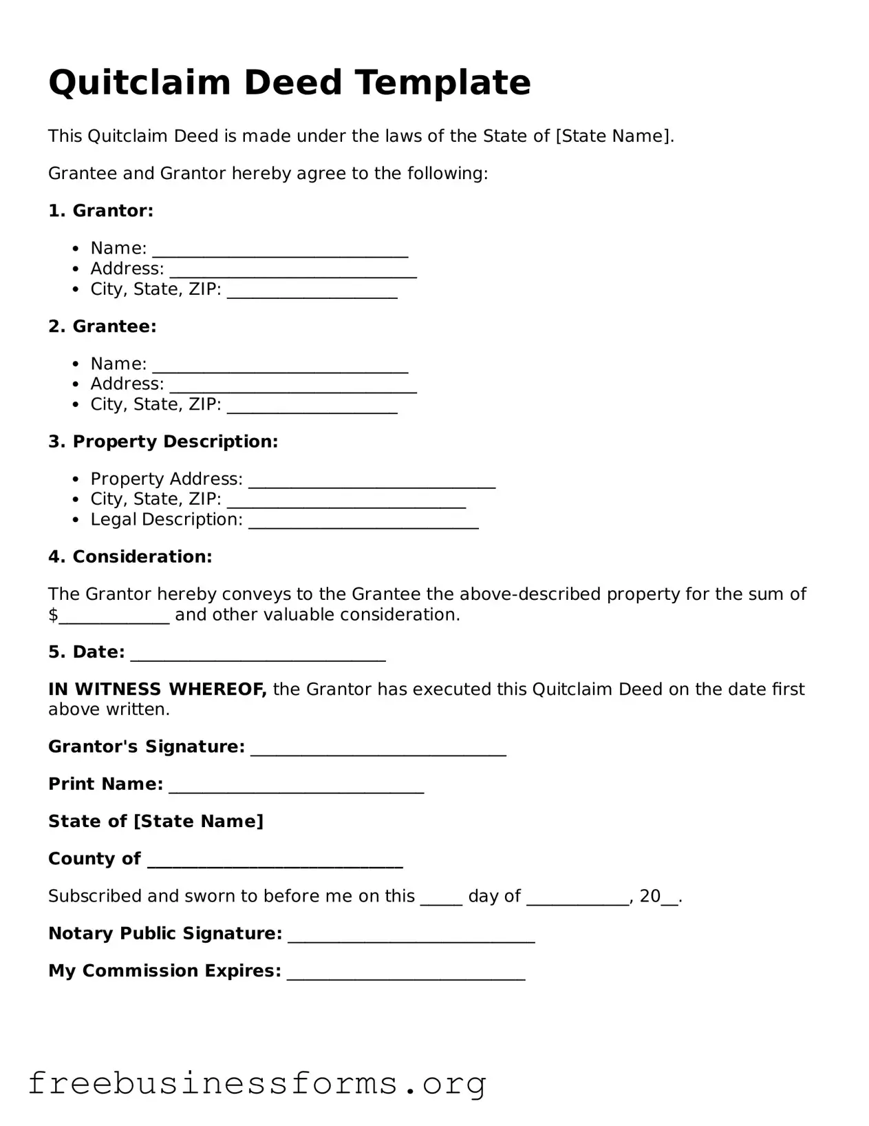 Official Quitclaim Deed Form