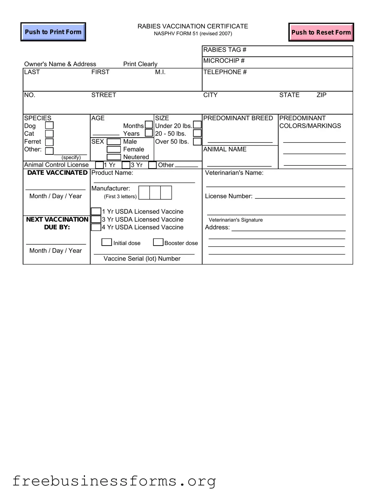 Official Rabies Certificate Form in PDF