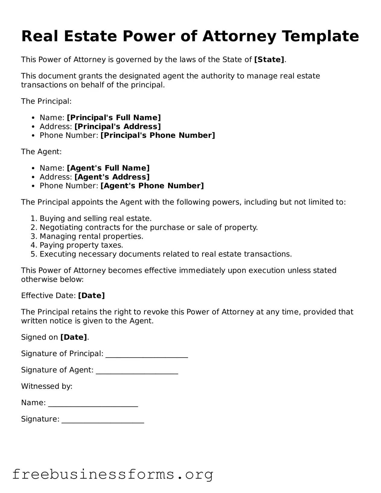 Official Real Estate Power of Attorney Form