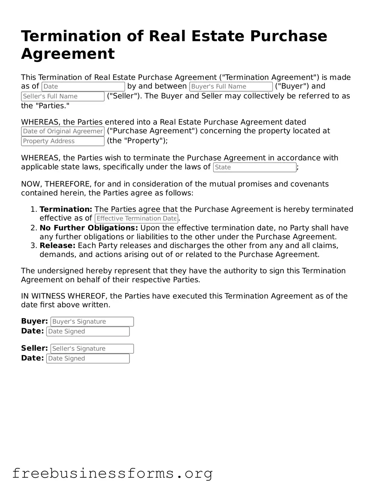 Official Termination of Real Estate Purchase Agreement Form