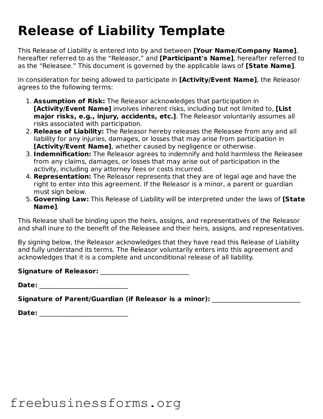 Official Release of Liability Form