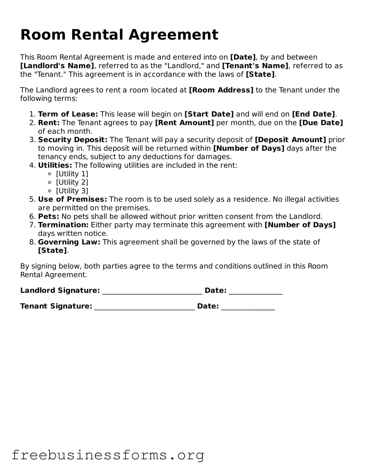 Official Room Rental Agreement Form