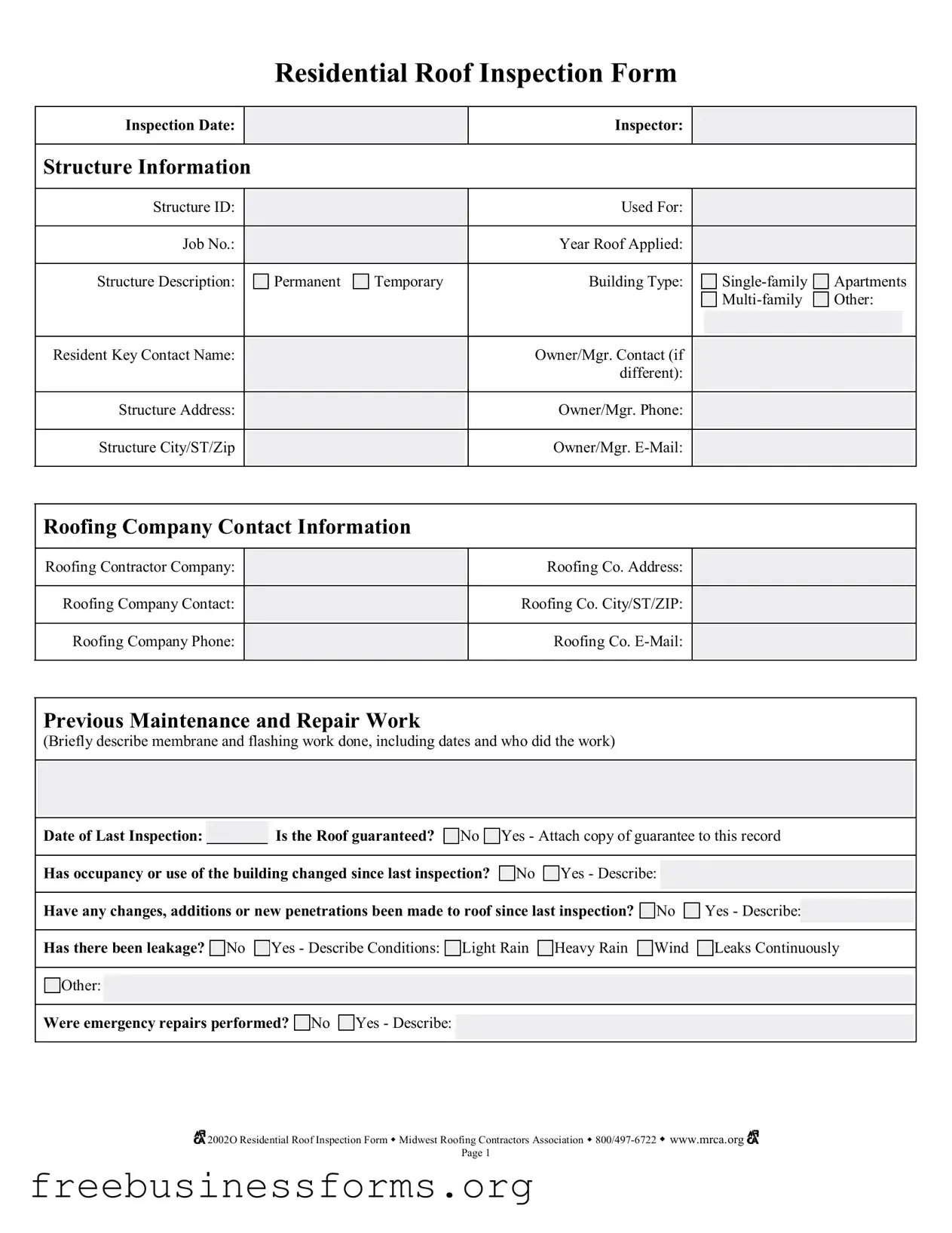 Official Roof Inspection Form in PDF