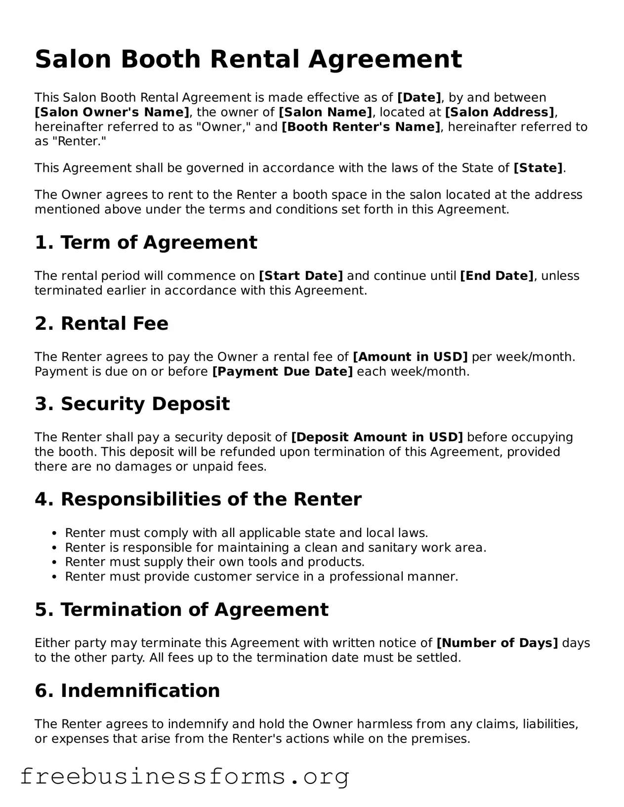 Official Salon Booth Rental Agreement Form