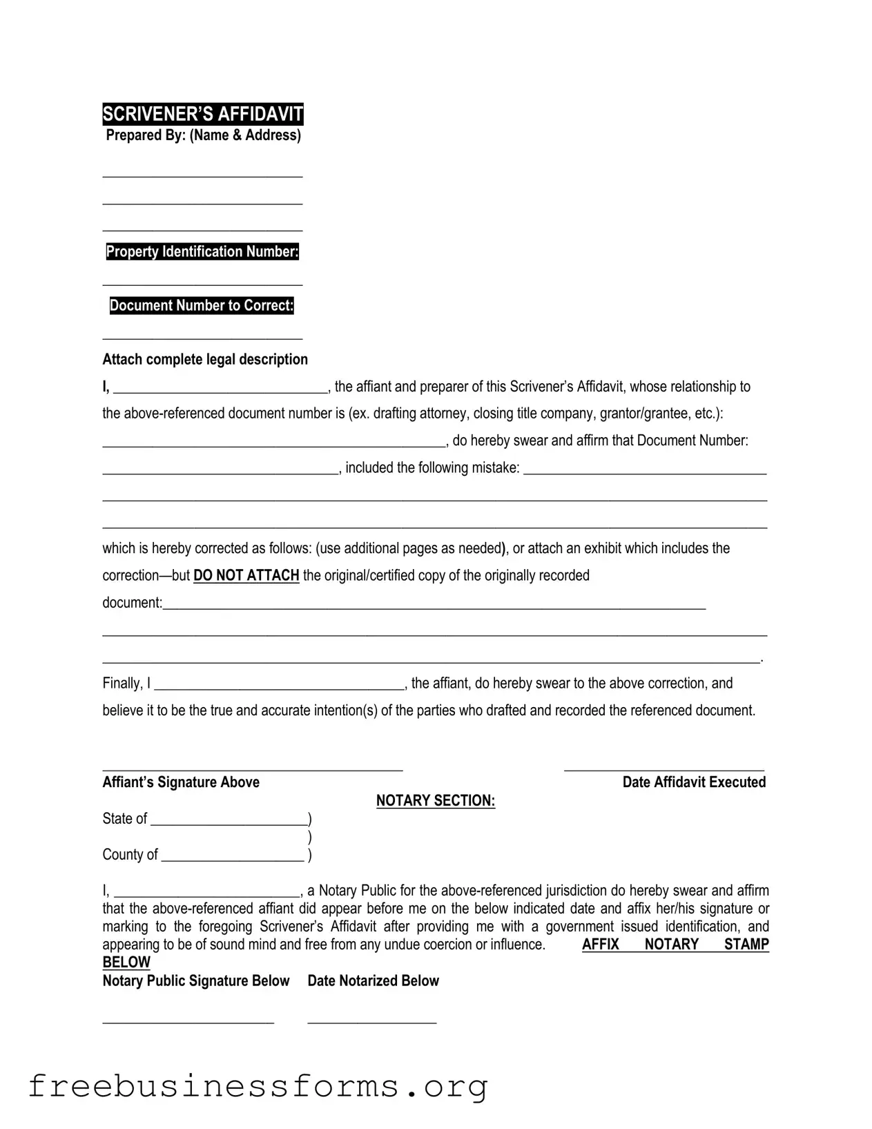 Official Scrivener's Affidavit Form in PDF