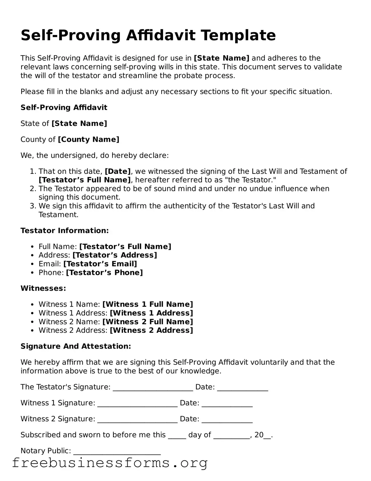 Official Self-Proving Affidavit Form