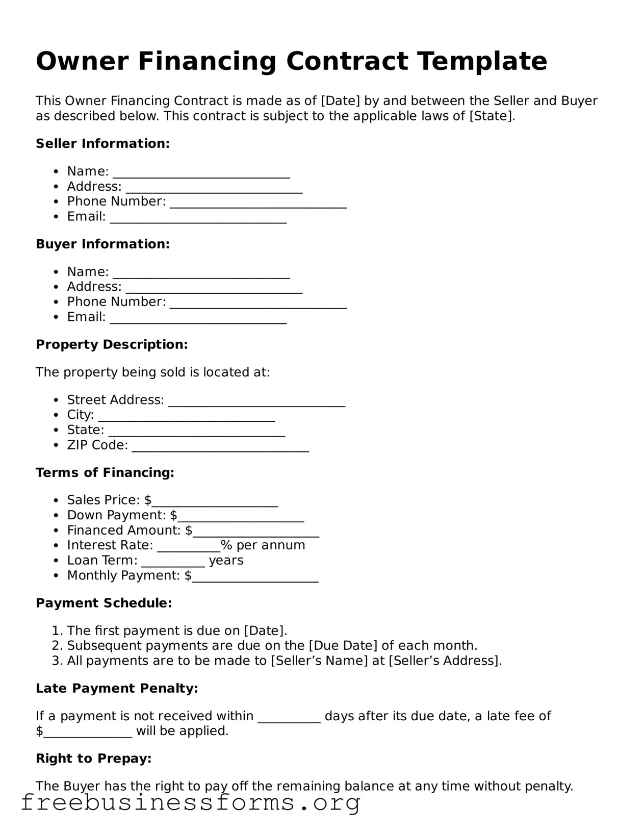 Official Owner Financing Contract Form