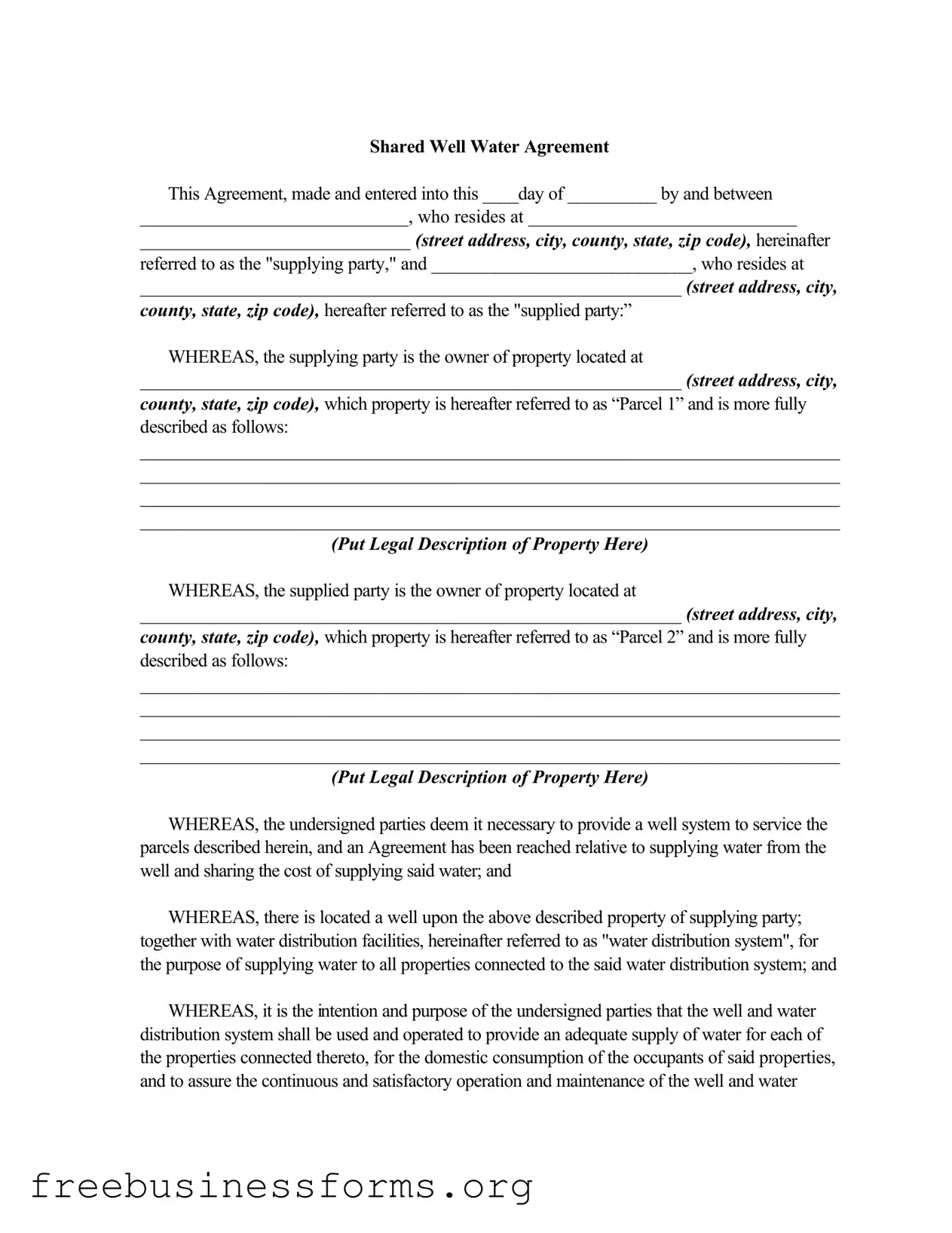 Official Shared Well Agreement Form in PDF