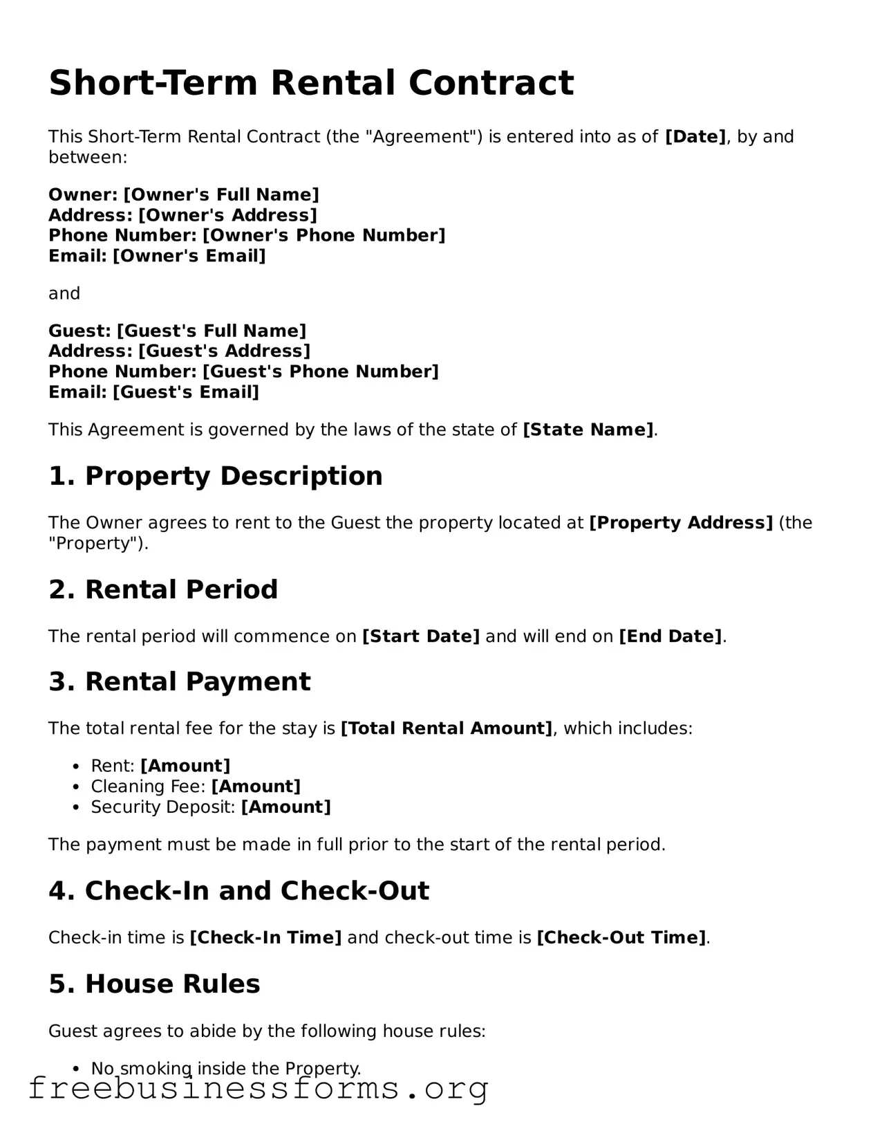 Official Short-Term Rental Contract Form