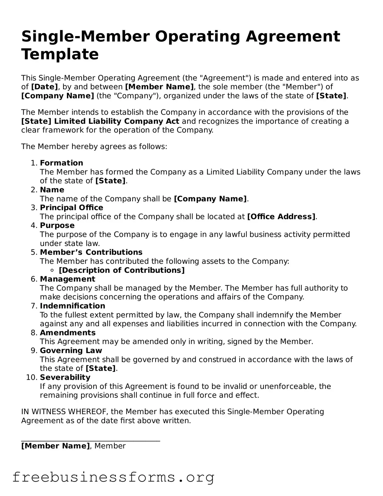 Official Single-Member Operating Agreement Form