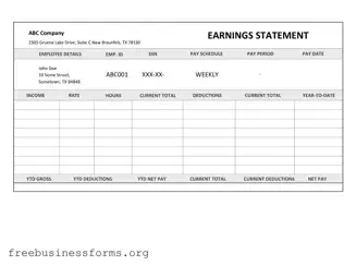 Official Independent Contractor Pay Stub Form in PDF