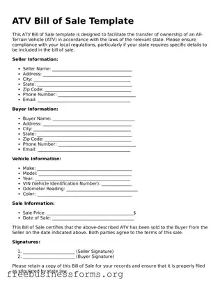 Official ATV Bill of Sale Form