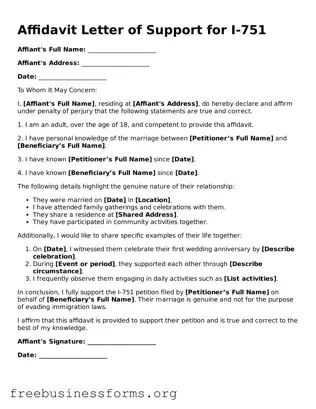 Official Affidavit Letter of Support for I-751 Form