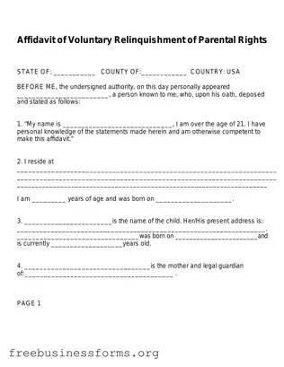 Official Affidavit Parental Rights Form in PDF