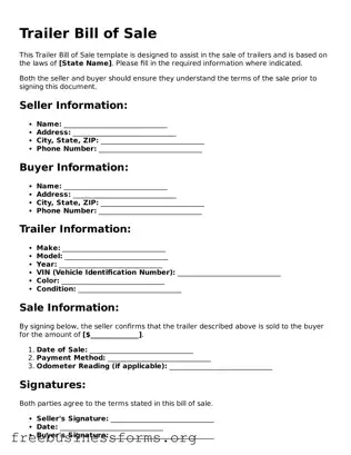 Official Trailer Bill of Sale Form