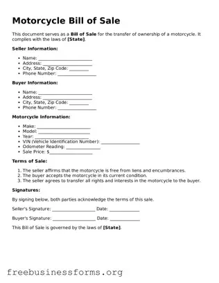 Official Motorcycle Bill of Sale Form
