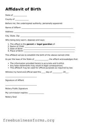 Official Affidavit of Birth Form