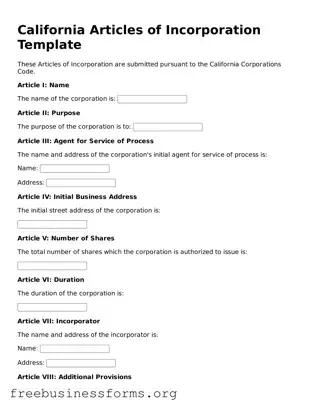 Blank  Articles of Incorporation Template for California