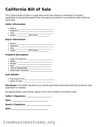 Blank  Bill of Sale Template for California