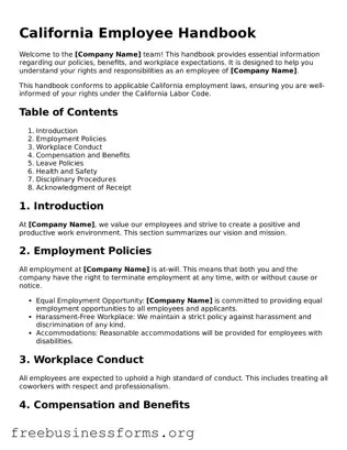 Blank  Employee Handbook Template for California