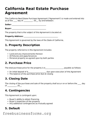 Blank  Real Estate Purchase Agreement Template for California